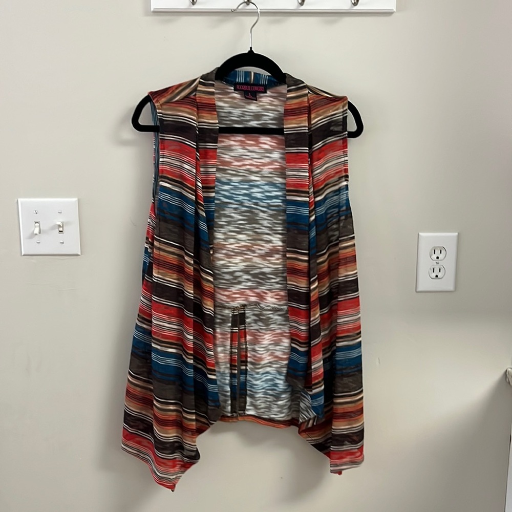 Rock & Roll Large colorful, sleeveless, lightweight cardigan